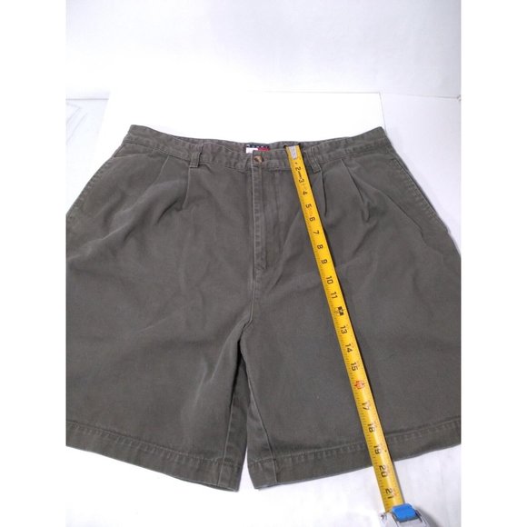 Tommy Hilfiger Vintage Mens Army Green Cotton Pleated Casual Shorts - Picture 4 of 6